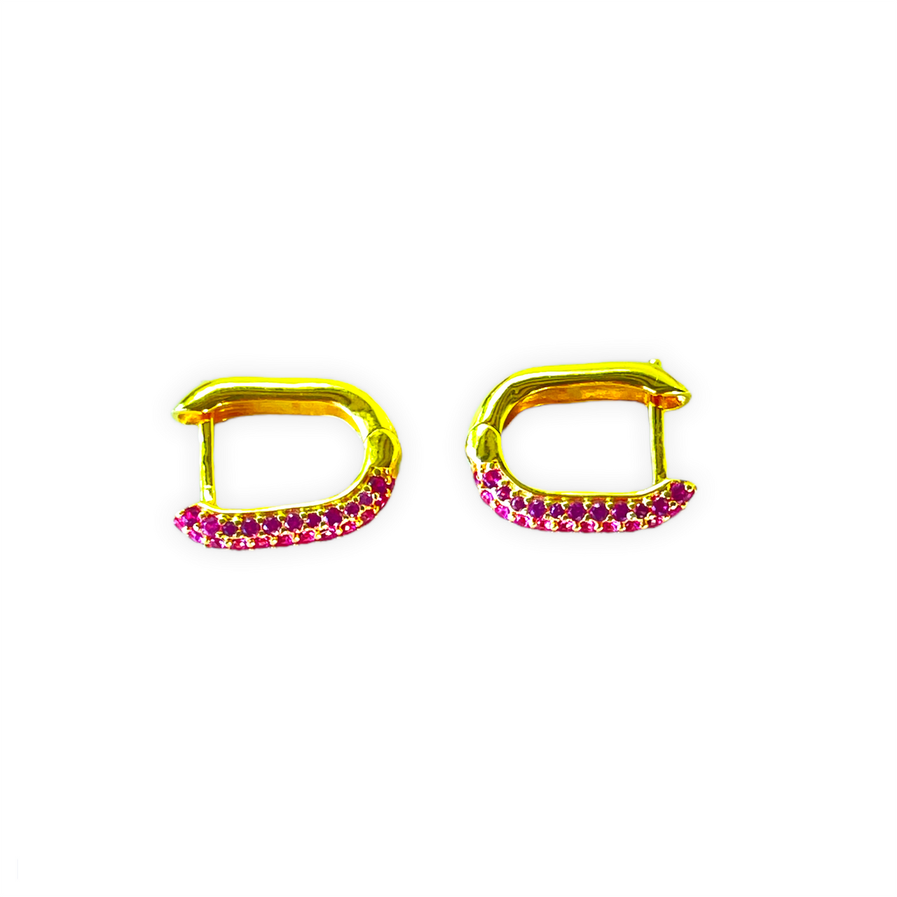 Gold square CRYSTAL earrings and fuchsia zircons